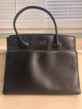 kate spade Black Pebbled Leather Satchel with Gold Plate